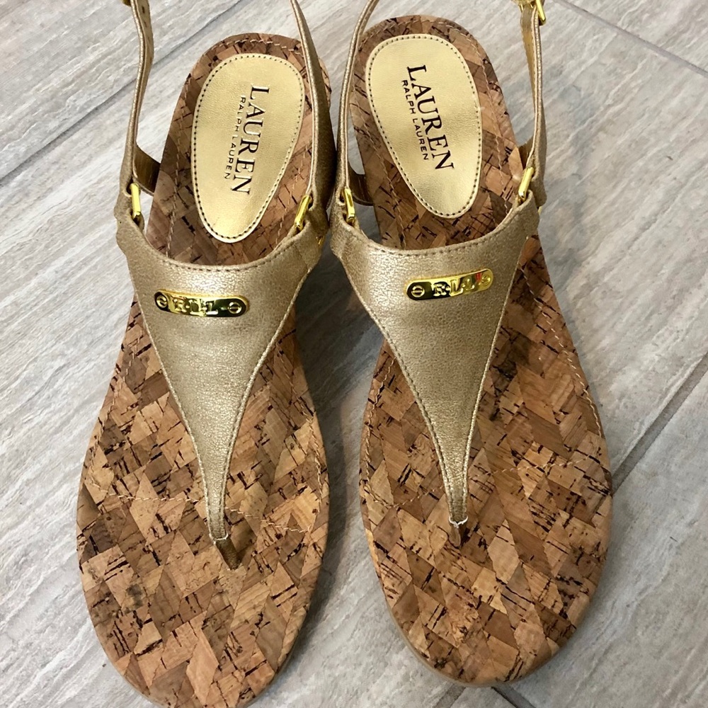 Ralph Lauren Nikki gold sandal size 9. New in box